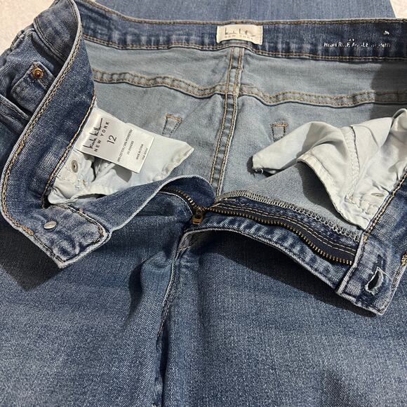 Nicole Miller (12) Soho High Rise Ankle Skinny Jeans Mid Wash Distressed Raw Hem - Picture 7 of 12